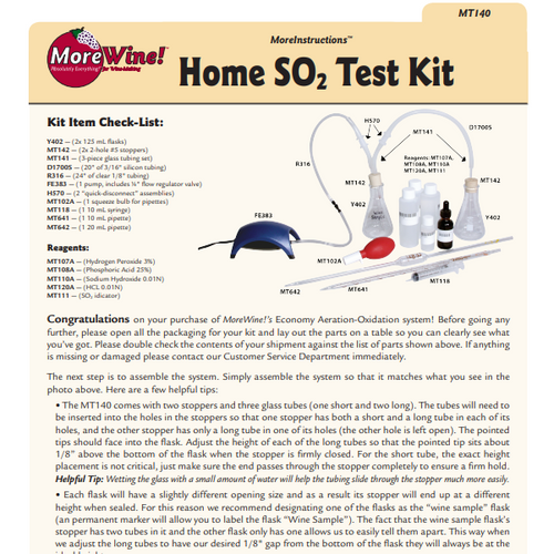 MoreWine! Home SO2 Test Kit