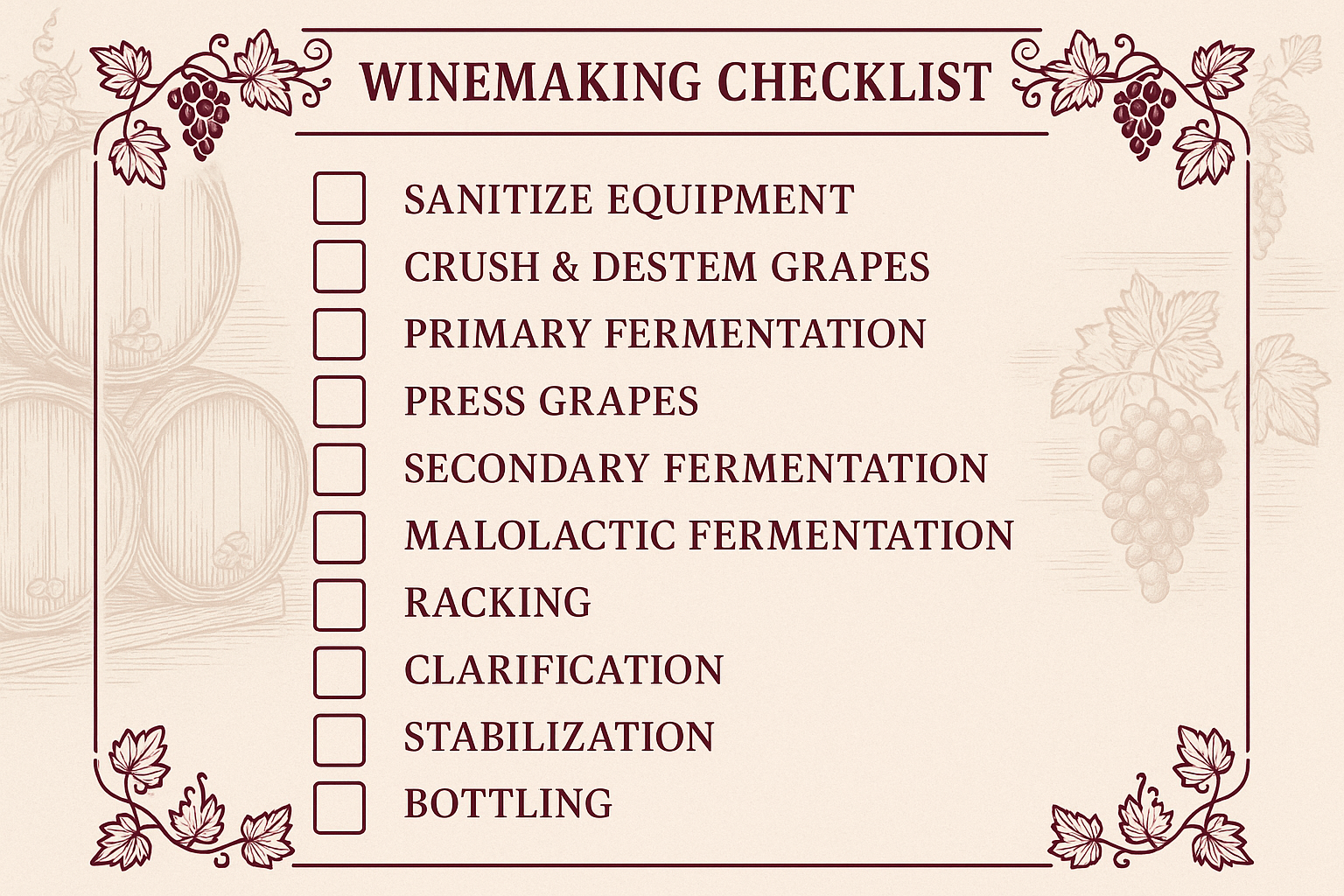 White Pre-Bottling Checklist