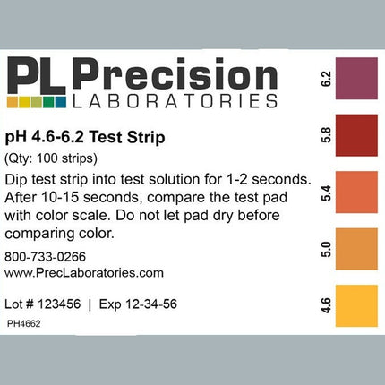 pH Paper - 4.6 to 6.2 For Beer - Vial of 100 Strips
