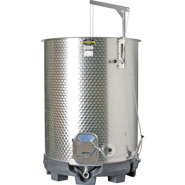 Speidel 1600L, 1200mm Diameter FO-M Variable Volume Dish Bottom Red Fermentation Tank w/ Forkliftable PF Base and Lid - PRECONFIGURED