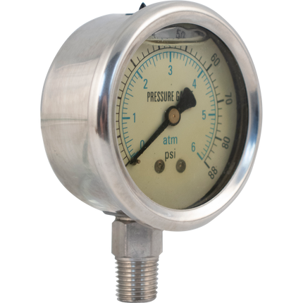 Stainless - Pressure Gauge With 1/4" Brass Connection