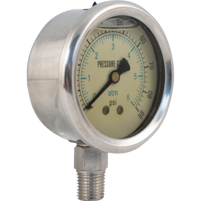 Stainless - Pressure Gauge With 1/4" Brass Connection