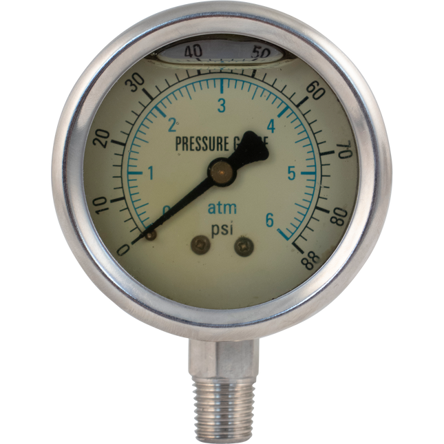 Stainless - Pressure Gauge With 1/4" Brass Connection