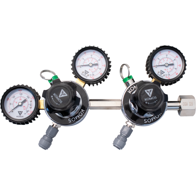 KOMOS Premium Dual Body CO2 Regulator - Three Gauge