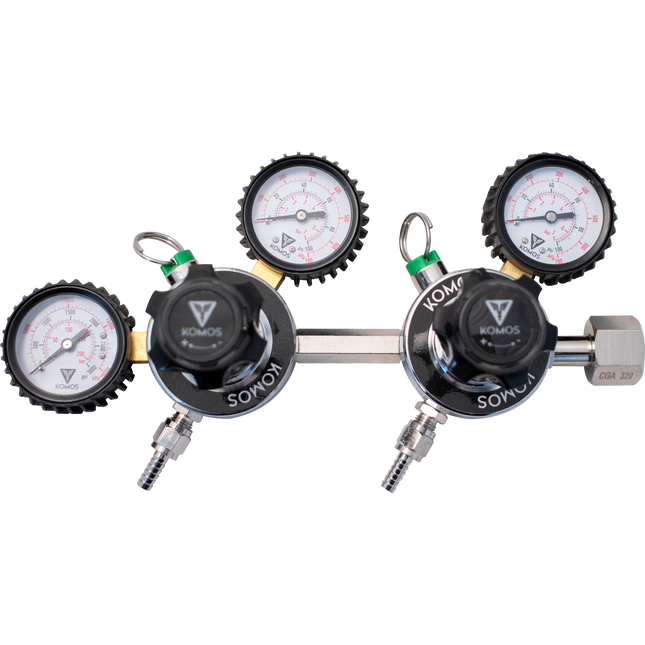KOMOS Premium Dual Body CO2 Regulator - Three Gauge