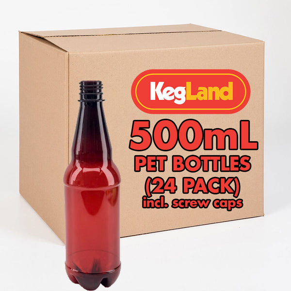 KegLand PET Beer Bottles | Plastic Reusable Bottles | Reusable Screw Caps Included | 16.9 oz | 500mL | Case of 24