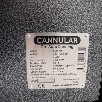 Cannular Pro Semi Auto Bench Top Can Seamer (24V) - USED REFURBISHED