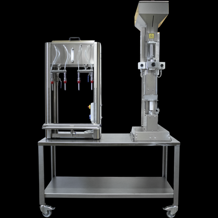 EnoItalia Semimanual Mono Block Filler and Corker | Stainless Trolley Cart | 4 Spout Wine Bottle Filler | 670L/h Fill Rate | Pneumatic Wine Bottle Corker - Refurbished