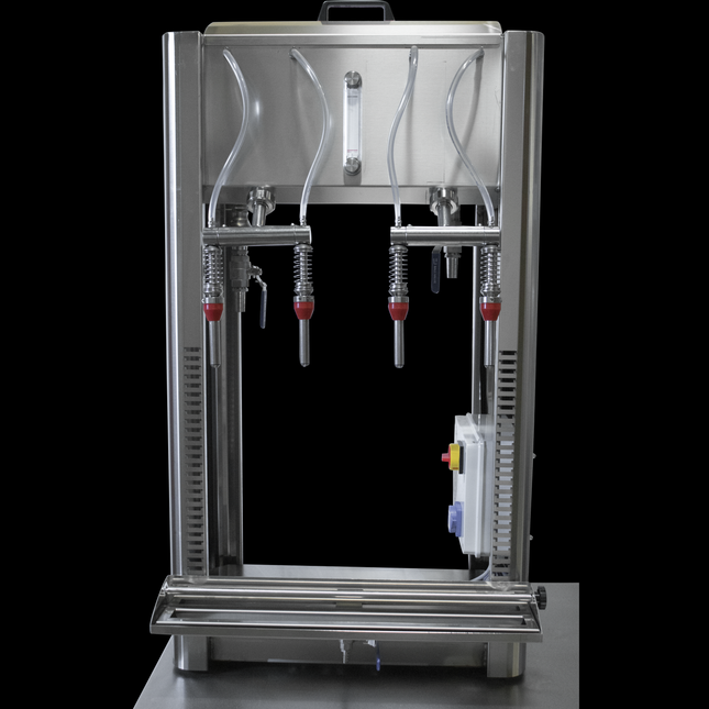 EnoItalia Semimanual Mono Block Filler and Corker | Stainless Trolley Cart | 4 Spout Wine Bottle Filler | 670L/h Fill Rate | Pneumatic Wine Bottle Corker - Refurbished