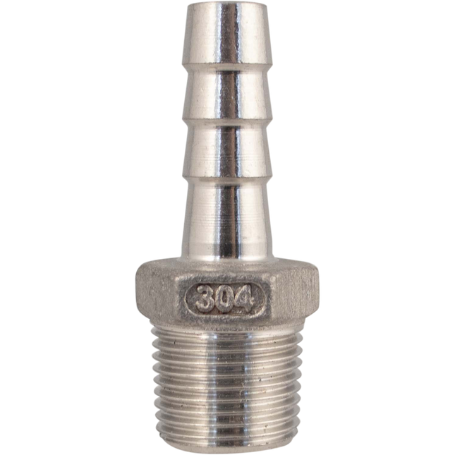 Stainless - 3/8 in. BSPP Male x 10 mm Hose Barb