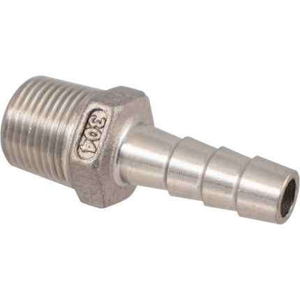 Stainless - 3/8 in. BSPP Male x 10 mm Hose Barb