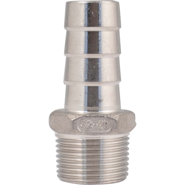Stainless - 3/4 in. BSPP Male x 20 mm Hose Barb