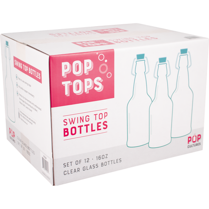 PopTops Bottles - 16 oz Clear Swing Top Case of 12 x 2 (Qty 24)