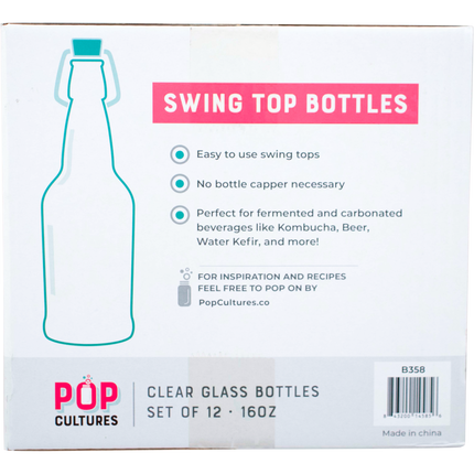 PopTops Bottles - 16 oz Clear Swing Top Case of 12 x 2 (Qty 24)