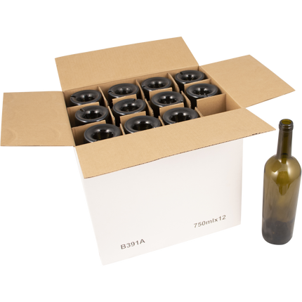750mL Antique Green Claret/Bordeaux Farro Glass Wine Bottles, Punted, Tapered - Case of 12 - PLACEHOLDER
