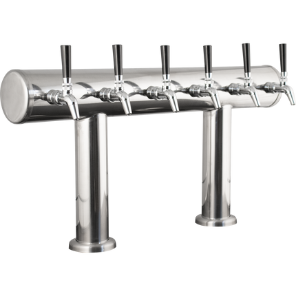 Komos Double T Bar Draft Tower - Brushed Stainless - 6 Tap