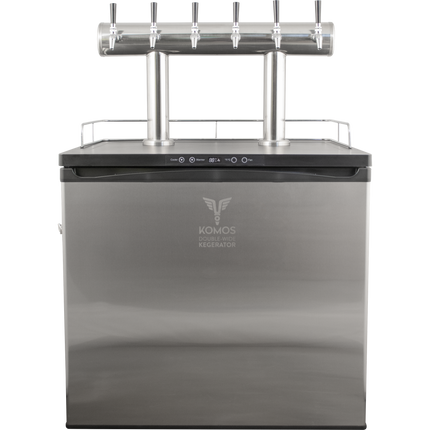 Komos Double T Bar Draft Tower - Brushed Stainless - 6 Tap