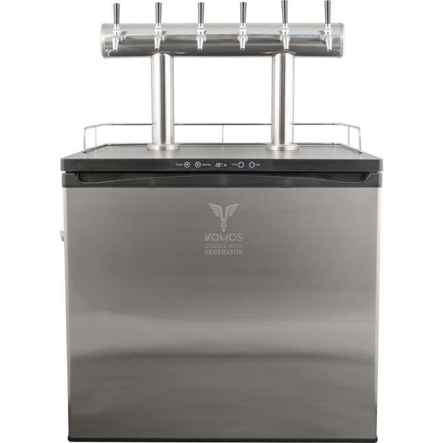 Komos Double-Wide Kegerator with Stainless Double T Bar Tower - 6 Tap