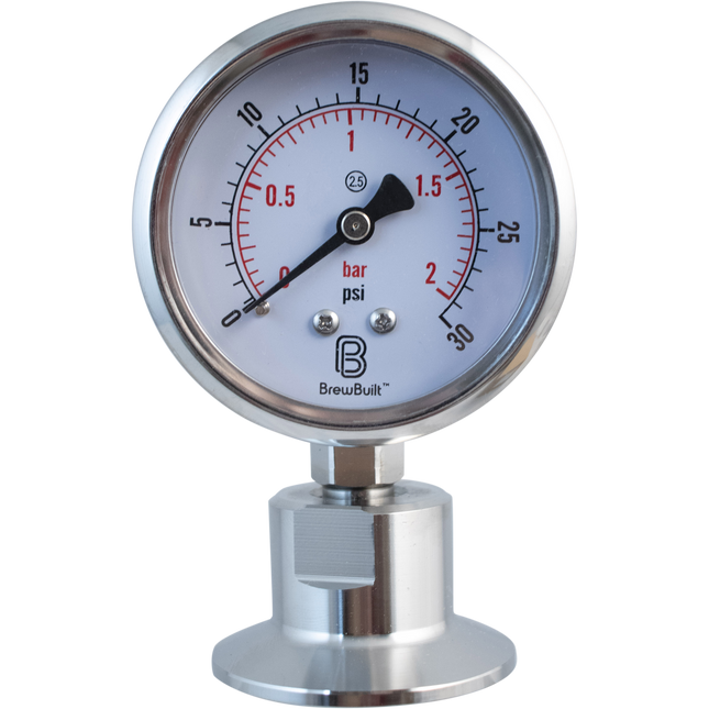 BrewBuilt - Stainless - 1.5 in. T.C. Pressure Gauge (0-30 psi)