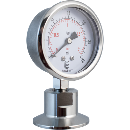 BrewBuilt - Stainless - 1.5 in. T.C. Pressure Gauge (0-30 psi)
