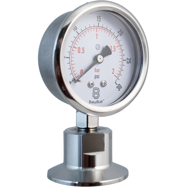 BrewBuilt - Stainless - 1.5 in. T.C. Pressure Gauge (0-30 psi)