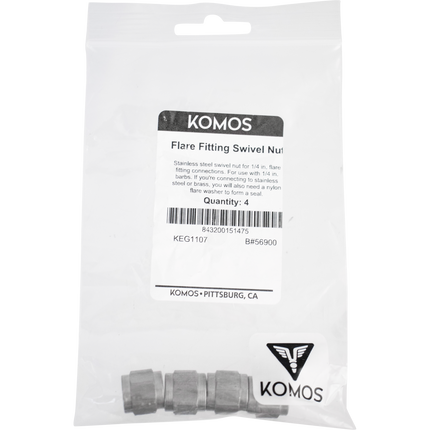 Komos - Flare Fitting - Stainless 1/4 in. Swivel Nut for 1/4 in. Barb - Pack of 4