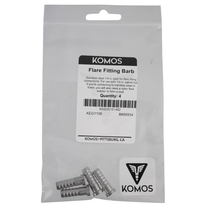 Komos - Flare Fitting - Stainless 1/4 in. Barb - Pack of 4