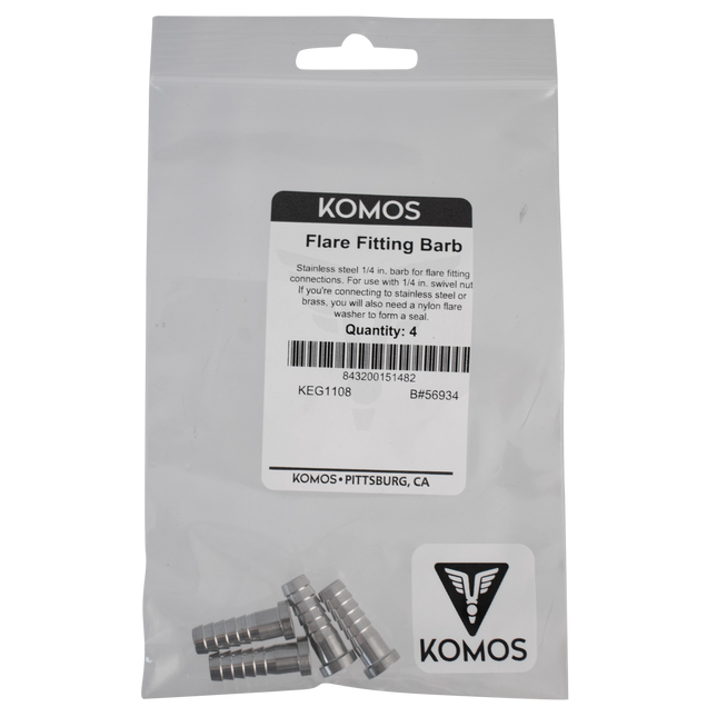 Komos - Flare Fitting - Stainless 1/4 in. Barb - Pack of 4