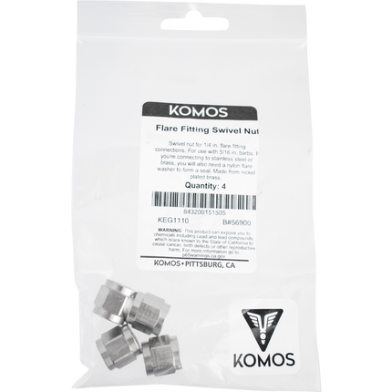 Komos - Flare Fitting - 1/4 in. Swivel Nut for 5/16 in. Barb  - Pack of 4