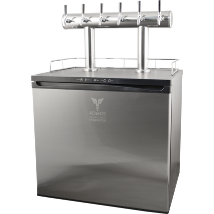 Komos Double-Wide Kegerator with Stainless Double T Bar Tower - 6 Tap