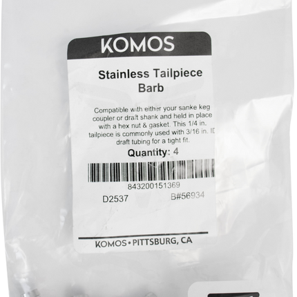 Komos - Stainless 1/4 in. Tailpiece - Pack of 4