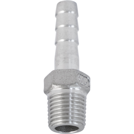 Stainless - 1/4 in. BSPP Male x 8 mm Hose Barb