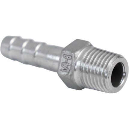 Stainless - 1/4 in. BSPP Male x 8 mm Hose Barb
