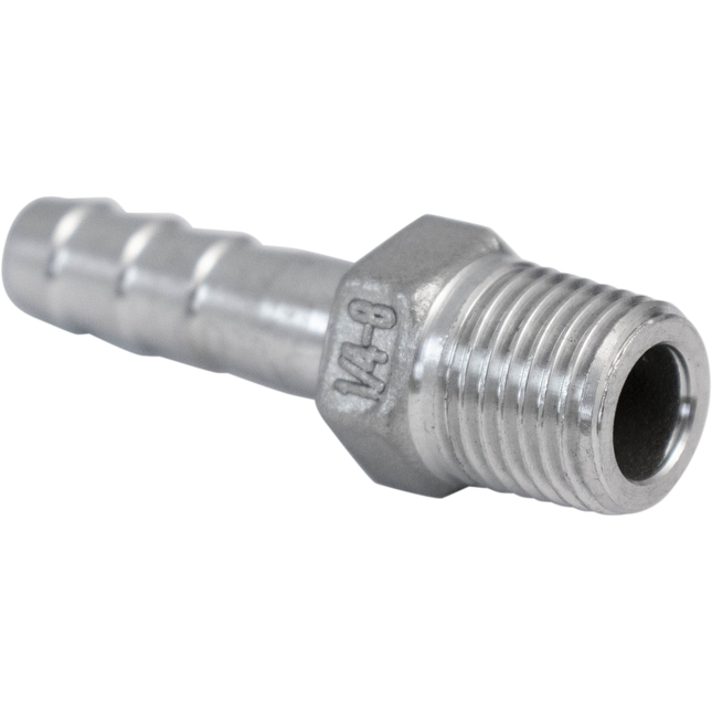 Stainless - 1/4 in. BSPP Male x 8 mm Hose Barb