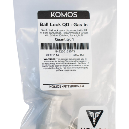 Komos - Ball Lock Quick Disconnect (QD) - Gas In (GRAY) - CM Becker - Barb
