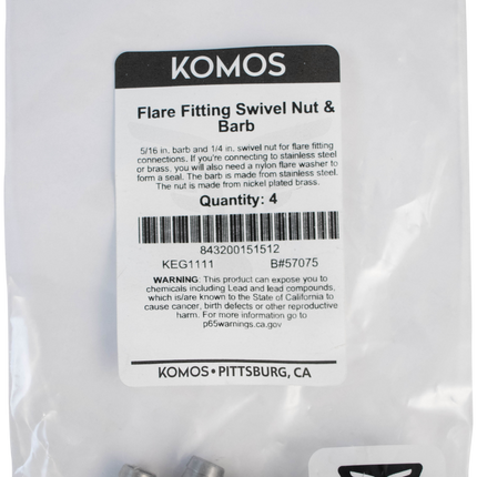 Komos - Flare Fitting - 1/4 in. Swivel Nut & 5/16 in. Barb - Pack of 4