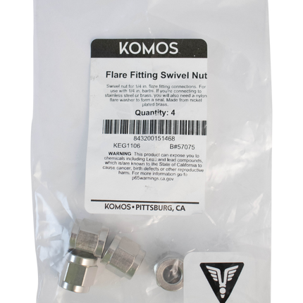 Komos - Flare Fitting - 1/4 in. Swivel Nut for 1/4 in. Barb - Pack of 4