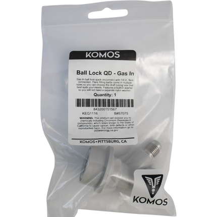 Komos - Ball Lock Quick Disconnect (QD) - Gas In (GRAY) - CM Becker - Flare