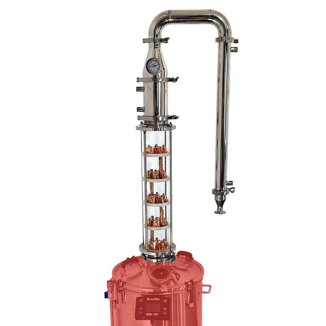 Glass Distillation Column w/ 5 Copper Bubbler Plates - 4 in. T.C.