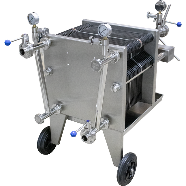 BevBright 20 Plate Filter, 40x40, 1.5" T.C. with Butterfly Valves and Double Filtration