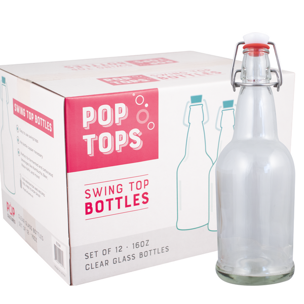 Pop Cultures | PopTops™ Swing Top Bottles | Clear Glass Bottles | 16 oz | Case of 12