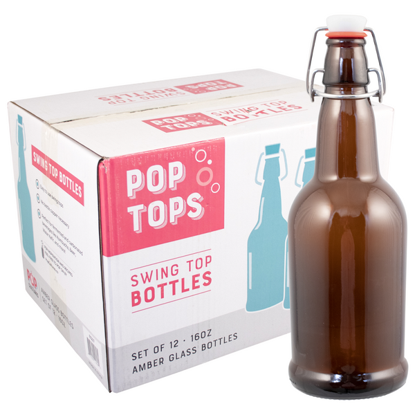 Pop Cultures | PopTops™ Swing Top Bottles | Amber Glass Bottles | 16 oz | Case of 12