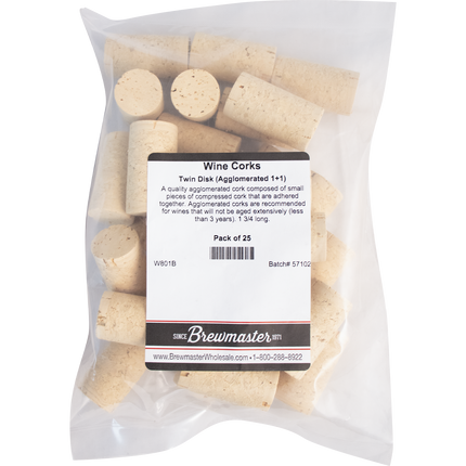 Wine Corks | 1.75 | 24x44 | Molinas Premium Twin Disc (1+1) | Agglomerated with Solid Ends - PLACEHOLDER
