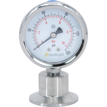 BevBright - Stainless - 1.5 in. T.C. Pressure Gauge (0-140 psi)