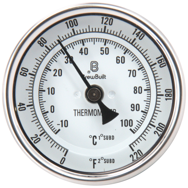 BrewBuilt - Thermometer - 1/2 in. NPT - 3 in. Dial Face x 6 in. Probe